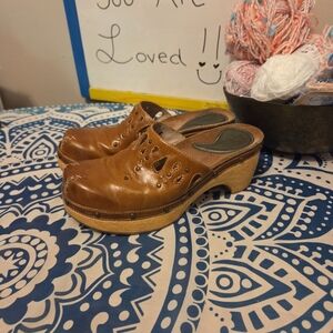 Brown Leather Clogs with Wooden Sole By Indigo Size 7 Woman's Y2K